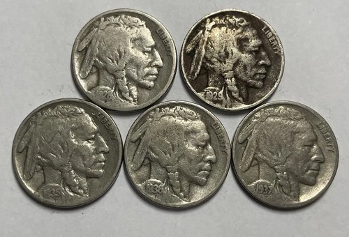 1928-S 1929 1935 1936 1937 Buffalo Nickel Lot of 5