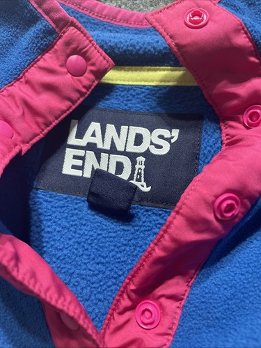 Lands' End Women's 3X Heritage Fleece Snap Neck Pullover Horizontal Pink Stripe - Picture 6 of 9