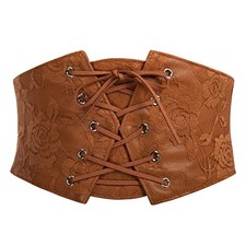 Women's Elastic Wide Waist Belt Renaissance Pirate Corset Medium 1 Coffee