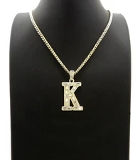 New Initial Letter Pendant & 2mm/18", 20" & 24" Cuban Chain Gold Plated Necklace