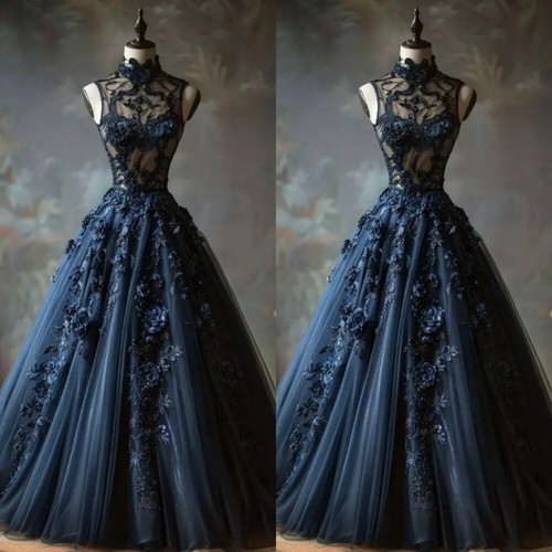 Vestidos de novia góticos cuello alto encaje sin mangas apliques de flores vestidos de novia* - Imagen 1 de 9