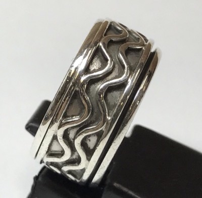 STERLINGSILBER WELLEN-SPINNRING KRINGEL-DESIGN GRÖSSE 6 SPINNER ZAPPELN