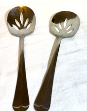 Set of 2 Slotted Serving Spoons Stainless Steel 8.25  L Food Catering Hosting Par