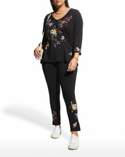 Johnny Was Flower Pina Legging Embroidery Leggings Pants Black Floral XXL NEW