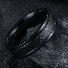 6mm Black Silver Gold Stainless Steel Roman Numeral Band Mens Womens Ring K - Z4