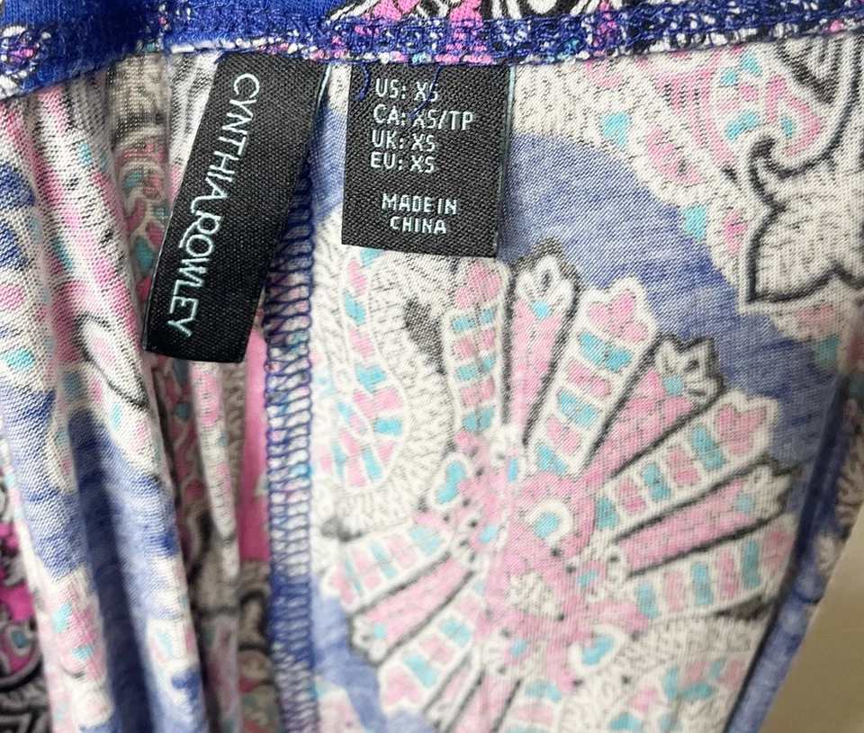 Pantalones de salón Cynthia Rowley para mujer azul y rosa cachemir talla XS Foto 2 de 4