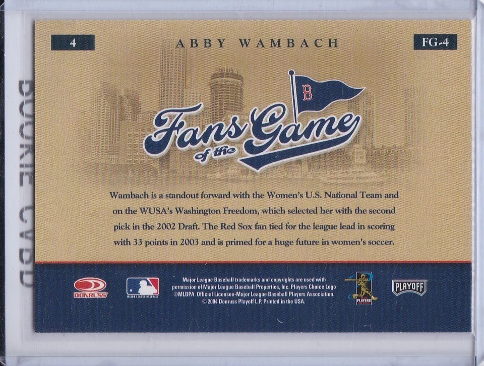 TARJETA DE NOVATO ABBY WAMBACH 2004 Fans del Juego Medias Rojas EQUIPO EE. UU. MUJERES FÚTBOL RC Foto 2 de 2