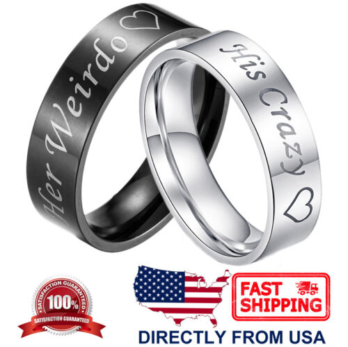 Couple's Matching Ring His Crazy or Her Weirdo Wedding Band for Men or Women - Afbeelding 1 van 9