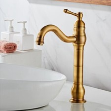 Antique Brass 360 Swivel Single Handle One Hole Bathroom Vessel Sink Faucet