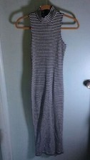Vintage Maxi Dress Juniors ALL THAT JAZZ sleeveless ribbed striped slit preppy