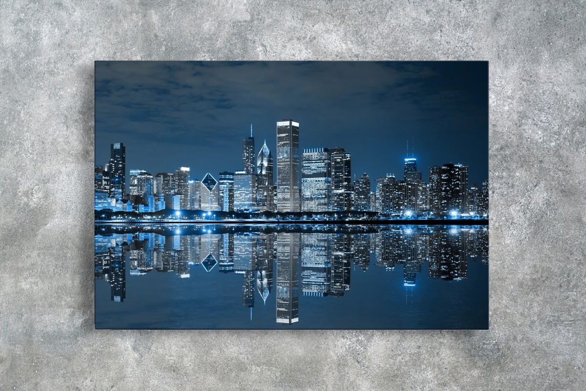 Chicago Skyline Illinois Blue FRAMED ART PRINT Picture Poster Artwork