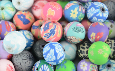 8 Stck. Muster Ton Schmuckherstellung Rund Gemischte Farben Floral Design Perlen 
