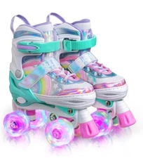 SULIFEEL Light up Rainbow Unicorn Roller Skates for  Kids Small 9c-12c