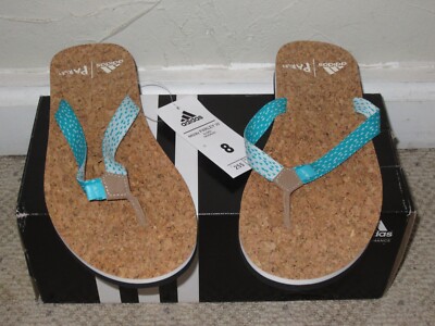 Parley x adidas eezay Flip Flops Green White Cork Women's Size 8 NEW! BA8824