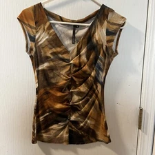 Kay Celine Multiple Brown Shirt Sleeve V Neck Top Size Small