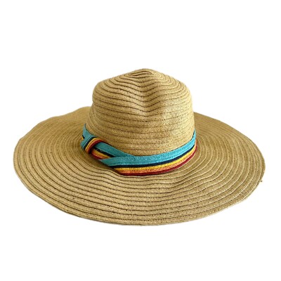 Mixit Women s Straw Wide Brim Hat Rainbow Band Natural Summer Floppy One Size