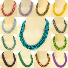 3 reihige Edelstein Kette Damen Collier, Handgefertigt Halskette, Steine wählbar