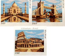 3 QUADRI CANOVACCI MEZZO PUNTO PICCOLO DA RICAMARE 18 x 24 " MONUMENTI FAMOSI "