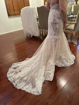 NWT Galina Signature Lace Mermaid Wedding Dress Moonstone Size 10-David's  Bridal | eBay