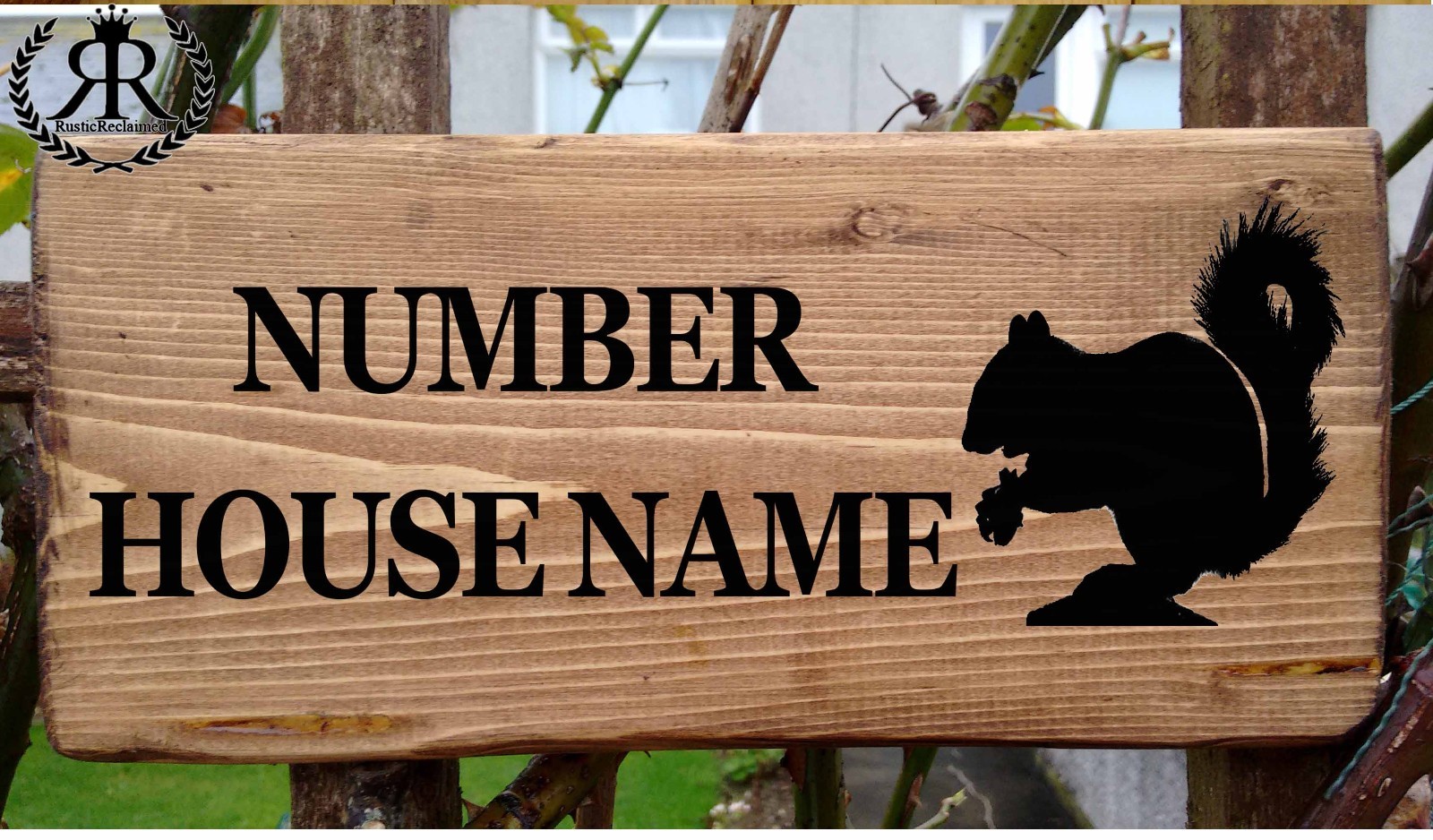 Personalised Rustic Squirrel House Gate Sign - Plaque LG