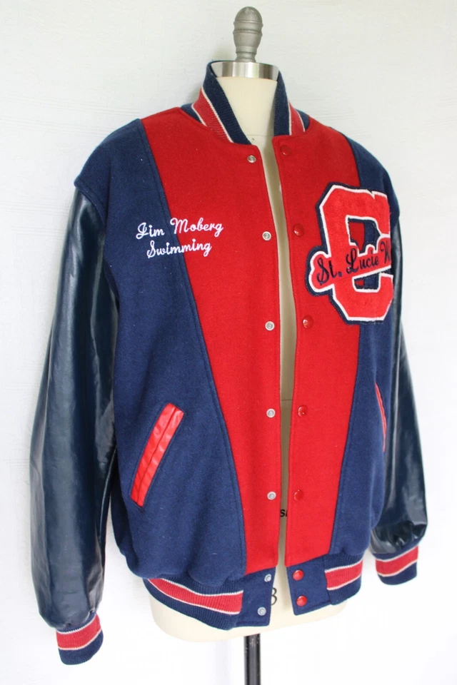 NEFF Eagle High School Lana Vegano Cuero Varsity Letterman Lana Bomber Chaqueta Foto 3 de 4