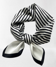 100 Silk 20" square Scarf Women neckerchief Wrap striped white WS95
