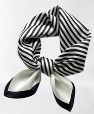 100% Silk 20" square Scarf Women neckerchief Wrap striped white WS95