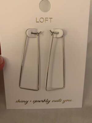 Loft Rectangle Pull Through Hoop Earrings, Color: Silver