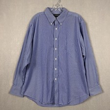 Lauren Ralph Lauren Shirt Mens Sz 18 Blue Striped Long Sleeve Button Up Non-Iron