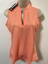 adidas Women's Size S Coral Fusion/White Ottoman Sleeveless Polo Shirt 65 NWT