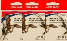 Eagle Claw 08012-001 Black Nylon Coated Leader 3CT 6" 20 lb test / 3 packs