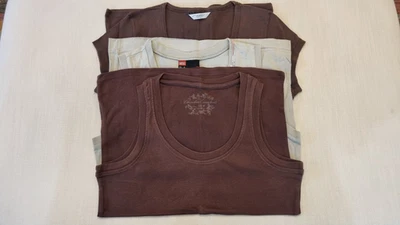 3 Size 14/Medium 100% Cotton Pale Khaki & Brown Sleeveless & Cap Sleeve T-Shirts - Image 1 of 4