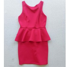 Forever 21 Dress Womens S Pink Peplum Mini Boat Neck V-Back Sleeveless Stretch