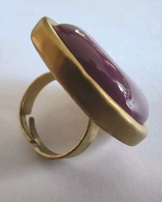 Ring Cabochon in Donut Stil Kunststoff Lilafarbend Verstellbar Gold Ton Prächtig