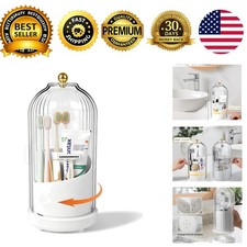 Toothbrush Holder with Cover Toothpaste Organizer Bathroom White 360 Rotating