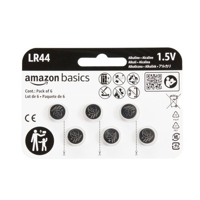 Amazon Basics 6 Pack LR44 Alkaline Button Cell Replacement Battery 1.5 Volt Long