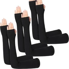 3 Pairs Arm Warmer Long Fingerless Gloves for Women Winter Cotton Thermal Black