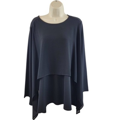 Marla Wynne schwarz doppellagig Cape Bluse High Low Tunika Poncho Top schick Gr. M