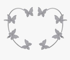 1 Pair Butterfly Ear Cuffs Earrings Rhinestone No Piercing Silver Clip-on Hook