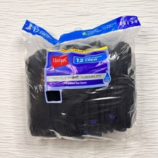 Hanes Boys Crew Socks 12 Pair Black Size Large LG Shoe 3  9 New Sealed