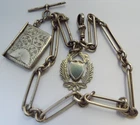 LOVELY ANTIQUE 1923 FANCY LINK SOLID STERLING SILVER ALBERT POCKET WATCH CHAIN