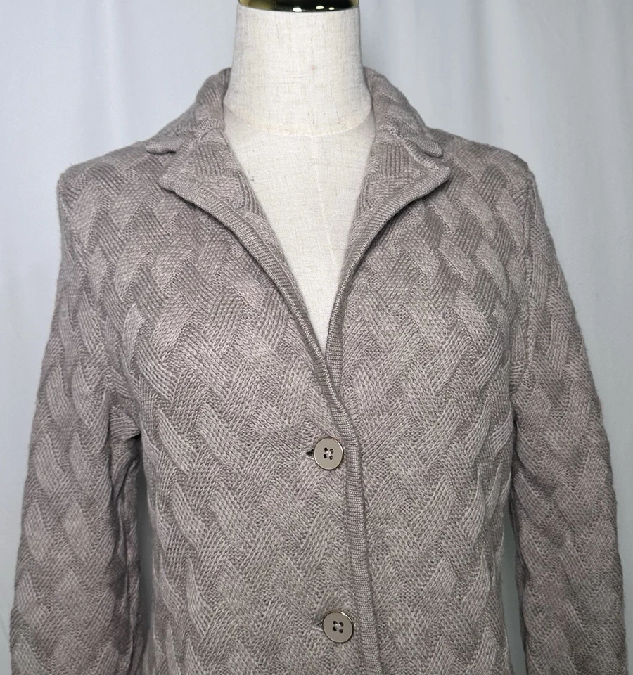 Talbots Blazer Jacket Cardigan MP Women 100% Merino Wool Knit Button Gray - Image 2 of 4