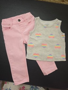 Girls Sz 12m Pink Jeans With Rainbow Heart Tank Top