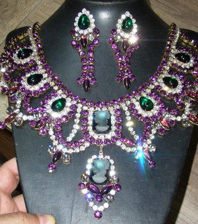 SIGNED SET NECKLACE EARRING Vintage Art RHINESTONE CZECH Glass BIB J12