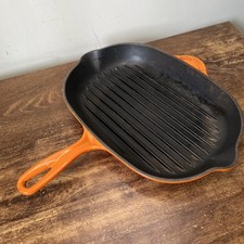 Vintage LE CREUSET Oval 32 Volcanic Orange Gusseisen Grillpfanne Pfanne Frankreich