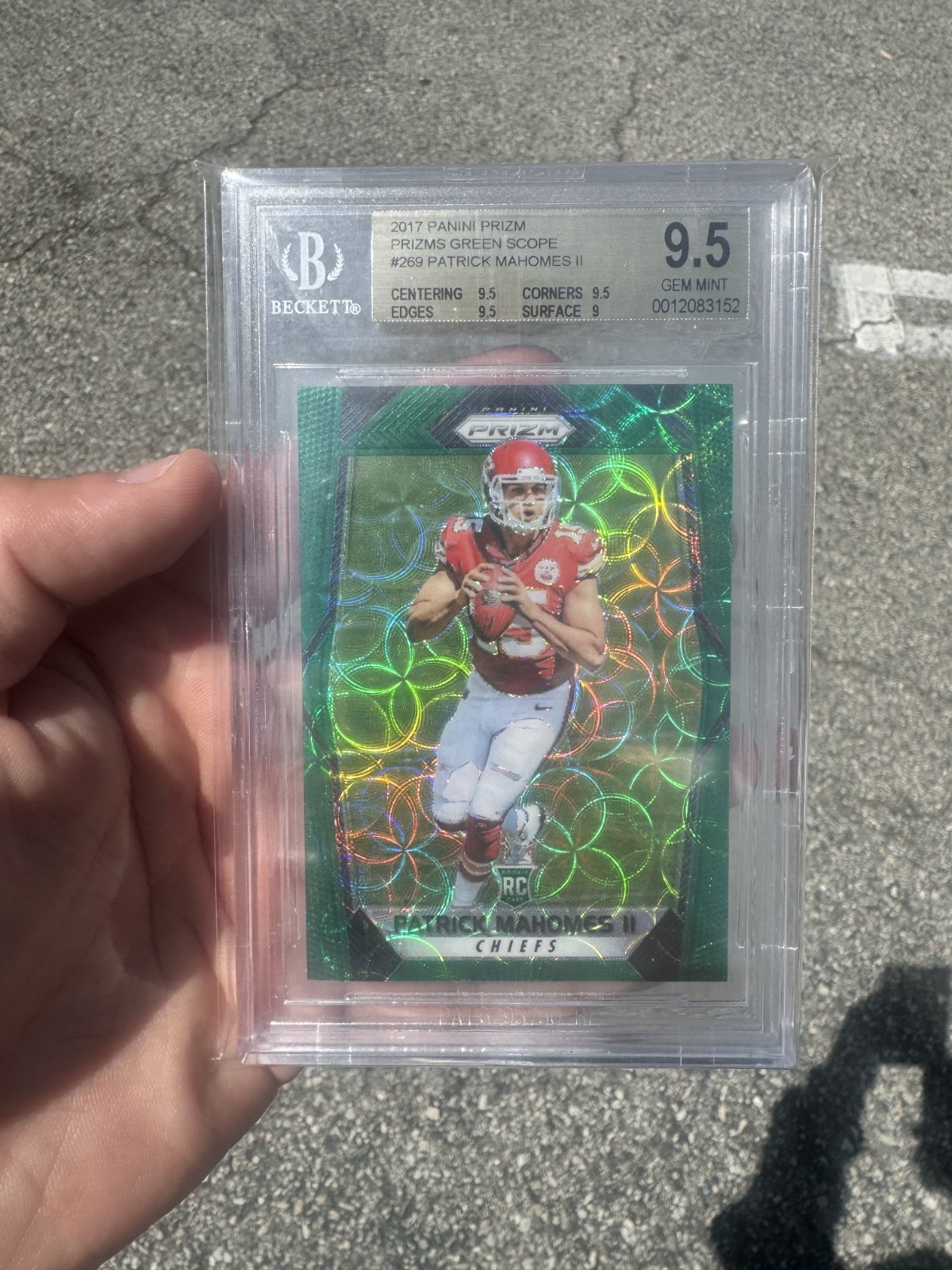 2017 Panini Prizm Green Scope Patrick Mahomes /99 Rookie BGS 9.5