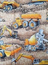 Construction fabric End  Of RollUK 41cm x 110cm approx 100% cotton digger truck 