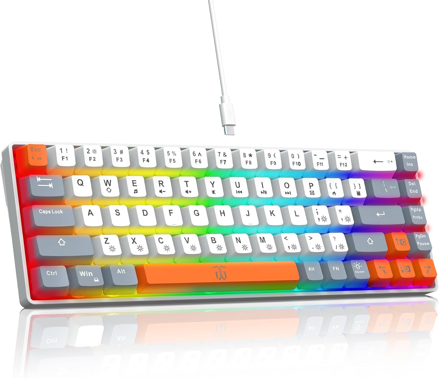 Snpurdiri 60% Gaming Keyboard Membrane RGB Backlit 68 Key Ergonomic Mini Compact