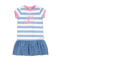 Steiff dress, blue and white striped with teddy bear size 98