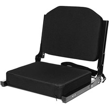 Black Padded Foam Stadium Chair with Back Support and Shoulder Strap, Portable B